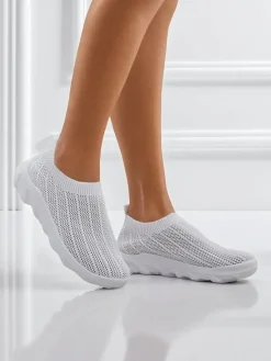 Clearance Damskie białe tenisówki Astrea z przewiewnej tkaniny na płaskiej podeszwie Damskie Bieganie, Ćwiczenia I Trening