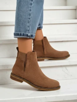 Best Damskie botki a'la sztyblety z eko-zamszu Veysi Botki Na Płaskim Obcasie|Sztyblety