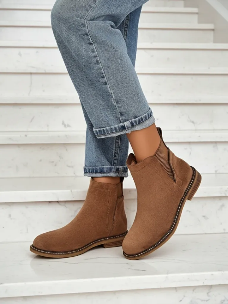 Best Damskie botki a'la sztyblety z eko-zamszu Veysi Botki Na Płaskim Obcasie|Sztyblety