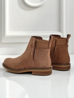 Best Damskie botki a'la sztyblety z eko-zamszu Veysi Botki Na Płaskim Obcasie|Sztyblety