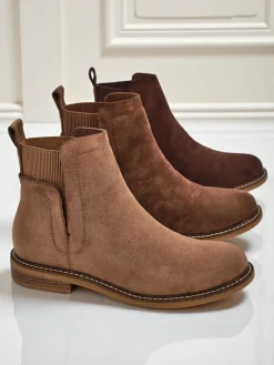 Best Damskie botki a'la sztyblety z eko-zamszu Veysi Botki Na Płaskim Obcasie|Sztyblety