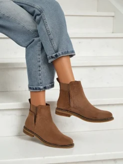 Best Damskie botki a'la sztyblety z eko-zamszu Veysi Botki Na Płaskim Obcasie|Sztyblety