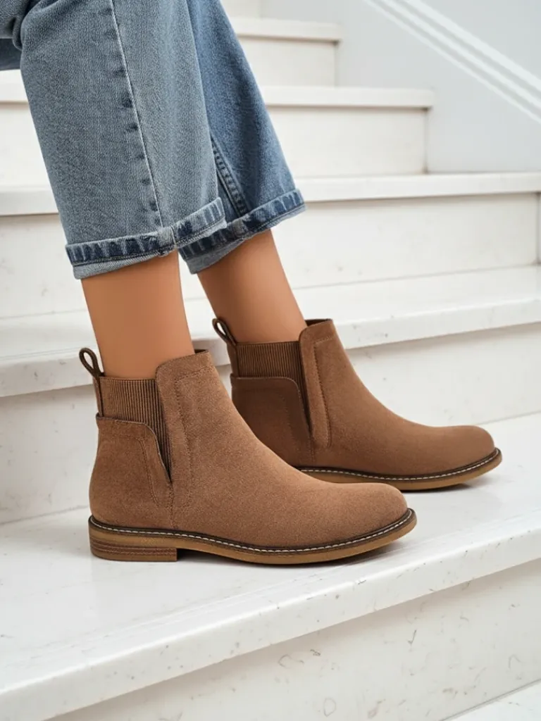 Best Damskie botki a'la sztyblety z eko-zamszu Veysi Botki Na Płaskim Obcasie|Sztyblety