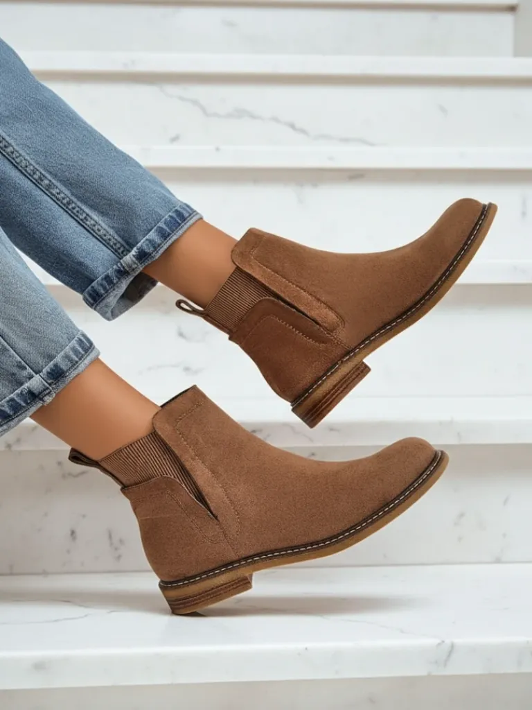 Best Damskie botki a'la sztyblety z eko-zamszu Veysi Botki Na Płaskim Obcasie|Sztyblety