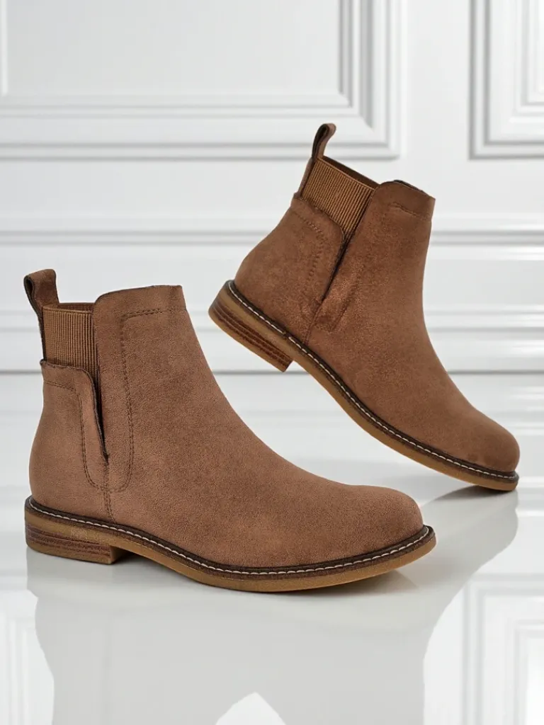 Best Damskie botki a'la sztyblety z eko-zamszu Veysi Botki Na Płaskim Obcasie|Sztyblety