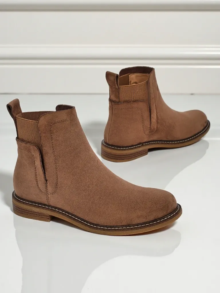 Best Damskie botki a'la sztyblety z eko-zamszu Veysi Botki Na Płaskim Obcasie|Sztyblety