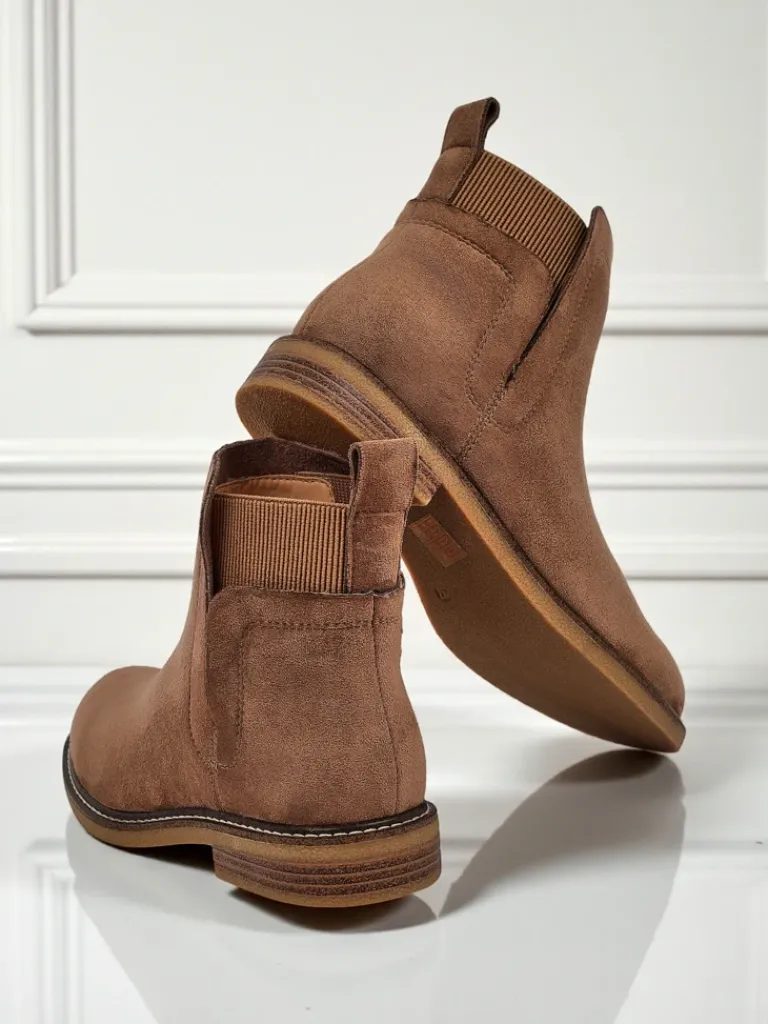 Best Damskie botki a'la sztyblety z eko-zamszu Veysi Botki Na Płaskim Obcasie|Sztyblety