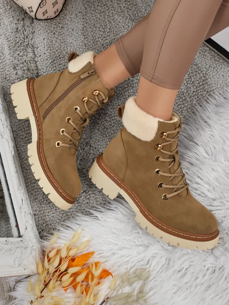 Best Damskie botki trapery z kożuszkiem Tessara Trapery|Botki Z Delikatnym Ociepleniem