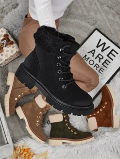 Sale Damskie botki trapery z kożuszkiem Tessara Botki Z Delikatnym Ociepleniem|Botki Na Płaskim Obcasie