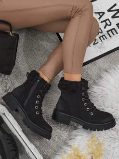 Sale Damskie botki trapery z kożuszkiem Tessara Botki Z Delikatnym Ociepleniem|Botki Na Płaskim Obcasie