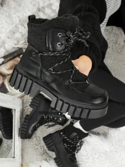 Clearance Damskie botki workery z kożuszkiem Cindora Workery|Botki Z Delikatnym Ociepleniem