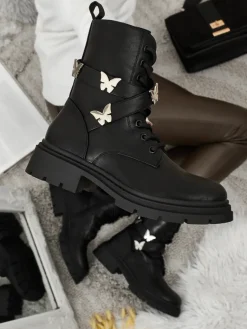 Sale Damskie botki workery z ozodbami Motill Botki Z Delikatnym Ociepleniem|Botki Sznurowane