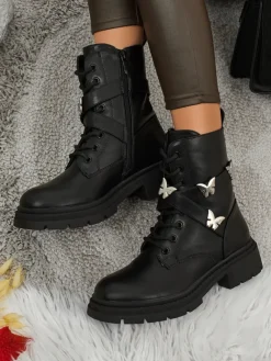 Sale Damskie botki workery z ozodbami Motill Botki Z Delikatnym Ociepleniem|Botki Sznurowane