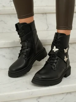 Sale Damskie botki workery z ozodbami Motill Botki Z Delikatnym Ociepleniem|Botki Sznurowane