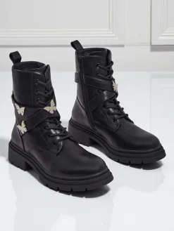 Sale Damskie botki workery z ozodbami Motill Botki Z Delikatnym Ociepleniem|Botki Sznurowane