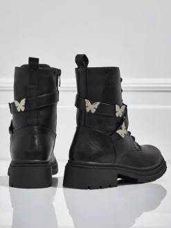 Sale Damskie botki workery z ozodbami Motill Botki Z Delikatnym Ociepleniem|Botki Sznurowane