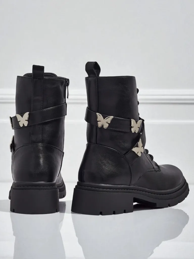 Sale Damskie botki workery z ozodbami Motill Botki Z Delikatnym Ociepleniem|Botki Sznurowane