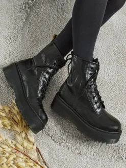 New Damskie botki workery z tłoczeniem Arvessa Trapery|Workery