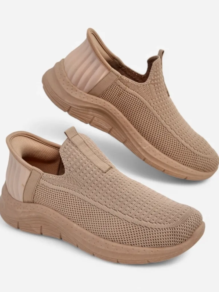 New Damskie buty slip on Selene Beżowe – wygodne sneakersy na płaskim obcasie Damskie Ugc|Bieganie, Ćwiczenia I Trening