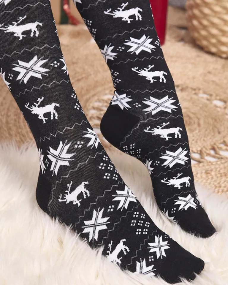 Best Damskie czarne długie świąteczne skarpety - Bielizna Skarpetki