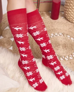 Best Damskie czerwone długie świąteczne skarpety - Bielizna Skarpetki
