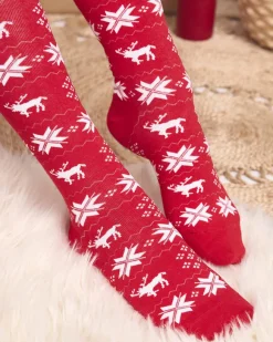 Best Damskie czerwone długie świąteczne skarpety - Bielizna Skarpetki
