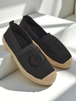 Best Damskie espadryle Atena czarne – płaski obcas, skóra ekologiczna zamszowa Espadryle Płaskie