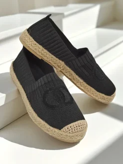 Best Damskie espadryle Atena czarne – płaski obcas, skóra ekologiczna zamszowa Espadryle Płaskie