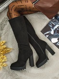 Hot Damskie kozaki eko zamszowe na słupku GaleNest Kozaki Na Obcasie|Kozaki Z Ociepleniem