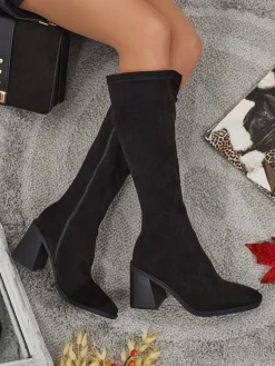 Discount Damskie kozaki eko zamszowe na słupku Ismara Kozaki Na Płaskim Obcasie|Kozaki Bez Ocieplenia