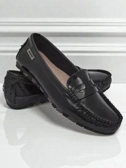 Discount Damskie Mokasyny Cyra Nero z ekoskóry lakierowanej, klasyczny styl włoski Mokasyny Na Płaskiej Podeszwie