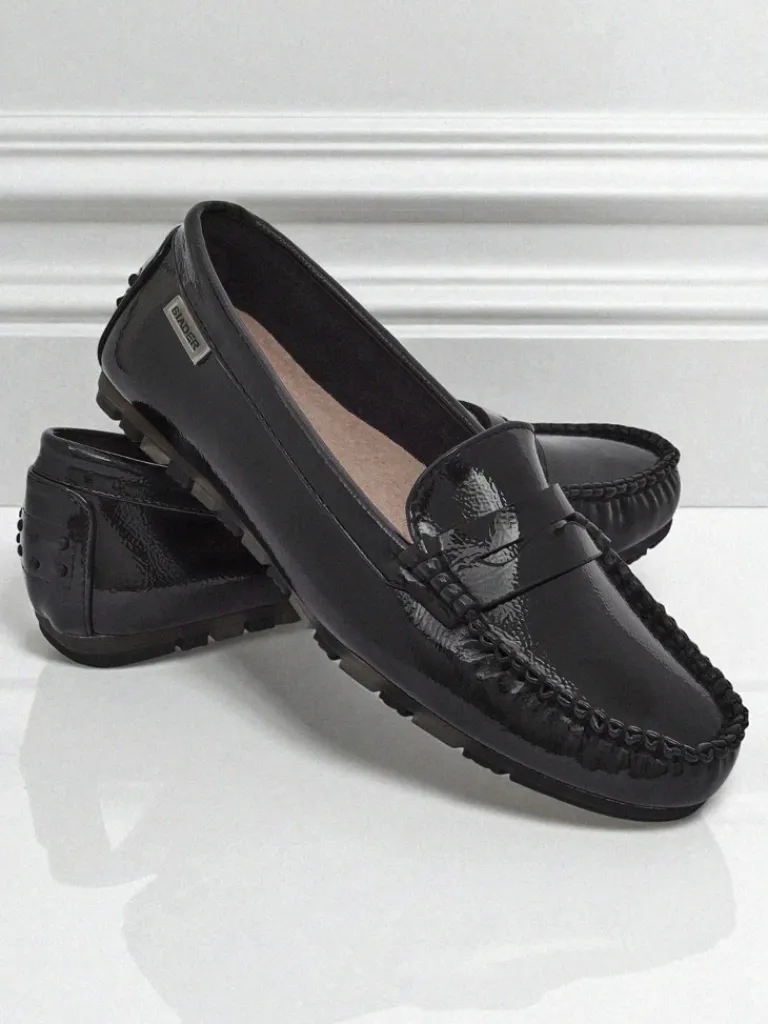 Discount Damskie Mokasyny Cyra Nero z ekoskóry lakierowanej, klasyczny styl włoski Mokasyny Na Płaskiej Podeszwie