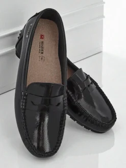 Discount Damskie Mokasyny Cyra Nero z ekoskóry lakierowanej, klasyczny styl włoski Mokasyny Na Płaskiej Podeszwie