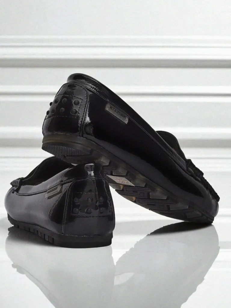 Discount Damskie Mokasyny Cyra Nero z ekoskóry lakierowanej, klasyczny styl włoski Mokasyny Na Płaskiej Podeszwie