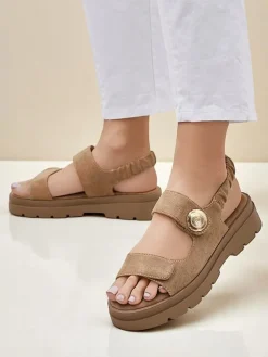 Clearance Damskie sandały Callisto brązowe skóra ekologiczna platforma Ugc|Sandały Płaskie