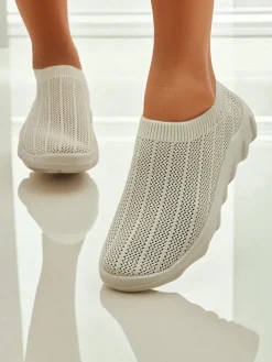 Outlet Damskie slip-ony Arete Beżowe, oddychające sneakersy z tkaniny Damskie Bieganie, Ćwiczenia I Trening