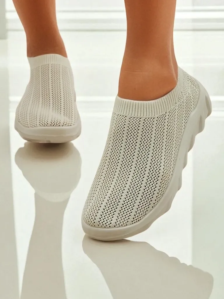 Outlet Damskie slip-ony Arete Beżowe, oddychające sneakersy z tkaniny Damskie Bieganie, Ćwiczenia I Trening