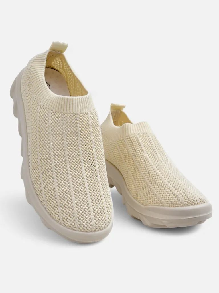 Outlet Damskie slip-ony Arete Beżowe, oddychające sneakersy z tkaniny Damskie Bieganie, Ćwiczenia I Trening