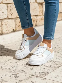 Online Damskie sneakersy Aristea Azzurro z eko-skóry na płaskiej podeszwie 4 cm Damskie Sneakersy