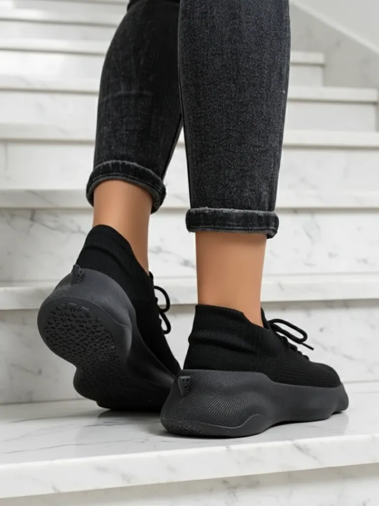 Damskie Sneakersy Aura Nero Czarne Tkaninowe na Plaskiej Podeszwie 4.5cm Damskie Bieganie, Ćwiczenia I Trening