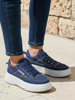 Damskie sneakersy Callista na platformie granatowe tkanina wiosna-lato Trampki