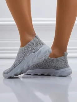 Online Damskie sneakersy gołębie szare Silvana - wygodne buty slip-on do miasta Damskie Bieganie, Ćwiczenia I Trening
