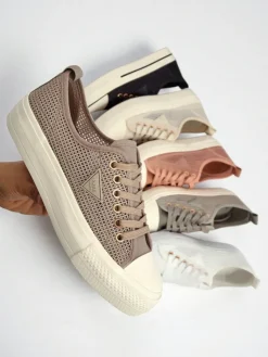 Best Damskie sneakersy Hypatia Mesh jasny brąz na lato płaska podeszwa 3cm Trampki