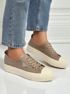 Best Damskie sneakersy Hypatia Mesh jasny brąz na lato płaska podeszwa 3cm Trampki