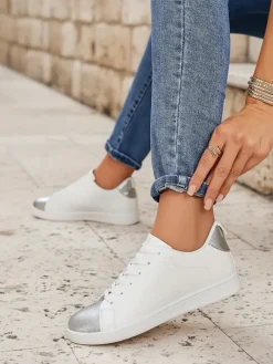 Sale Damskie sneakersy Calista srebrno-białe stylowe skóra eko Damskie Sneakersy