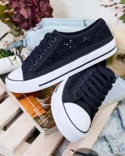 Outlet Damskie tenisówki Callista granatowe ażurowe na płaskiej podeszwie Trampki