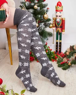 Clearance Damskie świąteczne skarpety za kolano w kolorze m- Bielizna Skarpetki