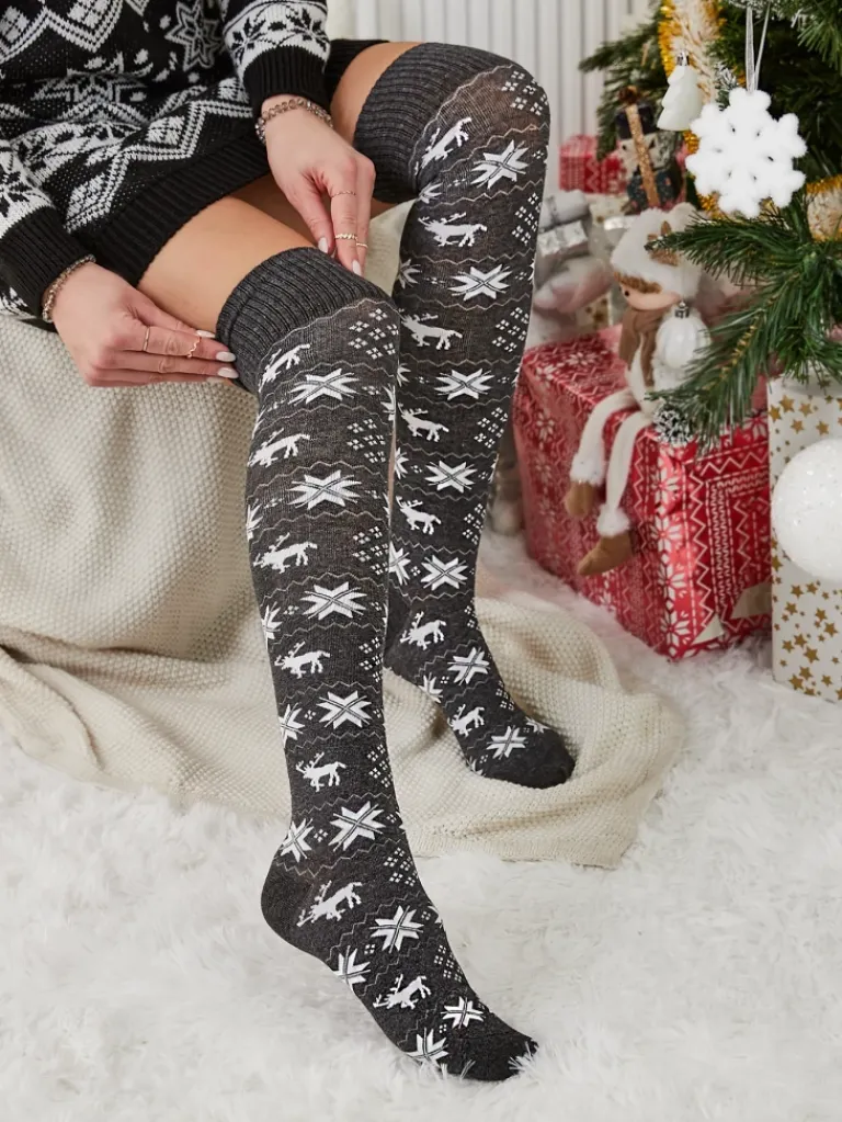 Clearance Damskie świąteczne skarpety za kolano w kolorze m- Bielizna Skarpetki