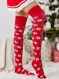 Sale Damskie świąteczne skarpety za kolano w kolorze m- Bielizna Skarpetki