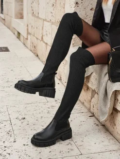 Damskie wsuwane kozaki Obsidian Rose Kozaki Na Płaskim Obcasie|Kozaki Bez Ocieplenia